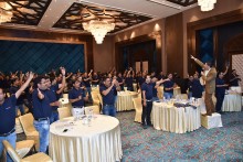 Motivational speaker Akash Gautam engaging Tata Sky employees during the Annual Sales Meet and Award Function in Kolkata.