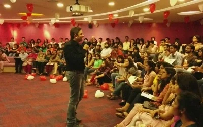 Motivational speaker in Hyderabad delivering an inspiring session at Google India HQ to corporate audience
